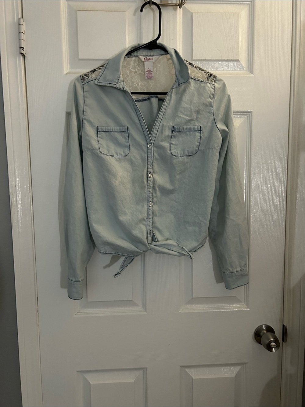 Candie's Light Blue Button-Down Tie Front Shirt